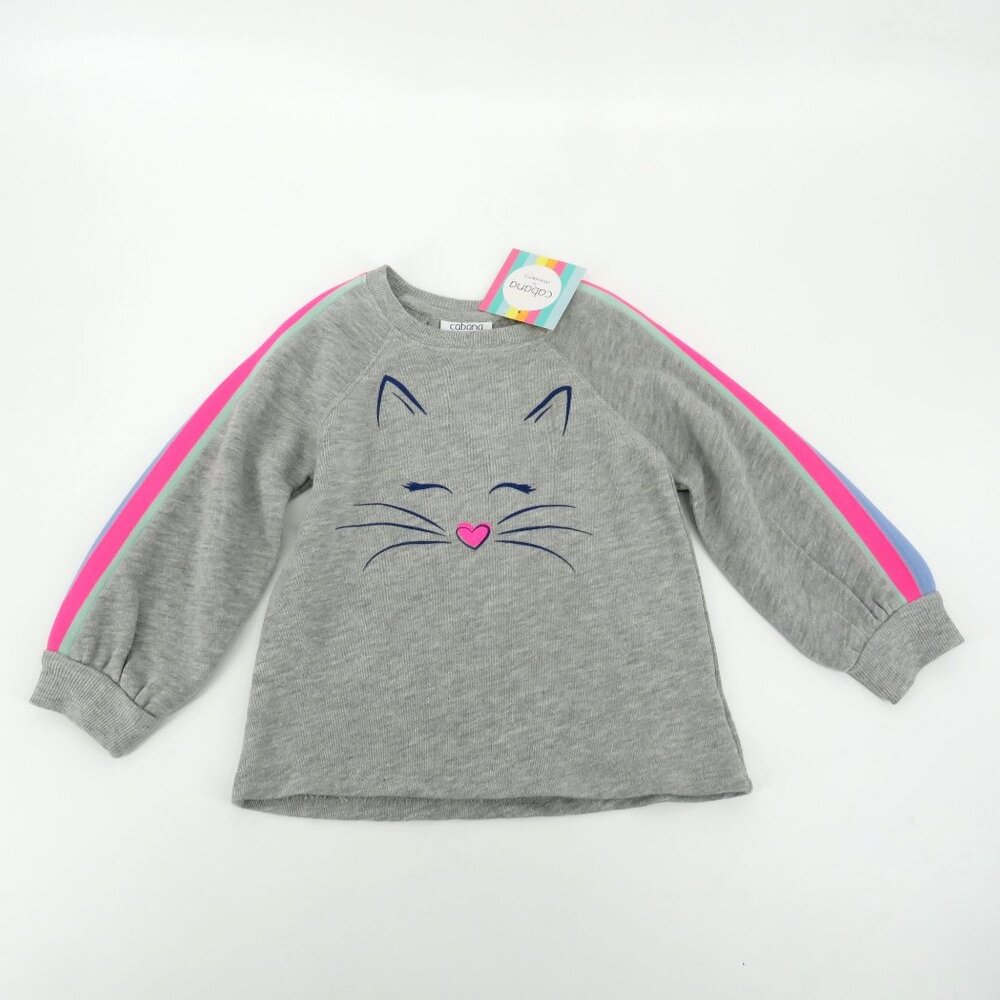 Cabana Cat Face Toddler Girls Sweatshirt Pink Blue Striped Sleeves 2T NWT $32